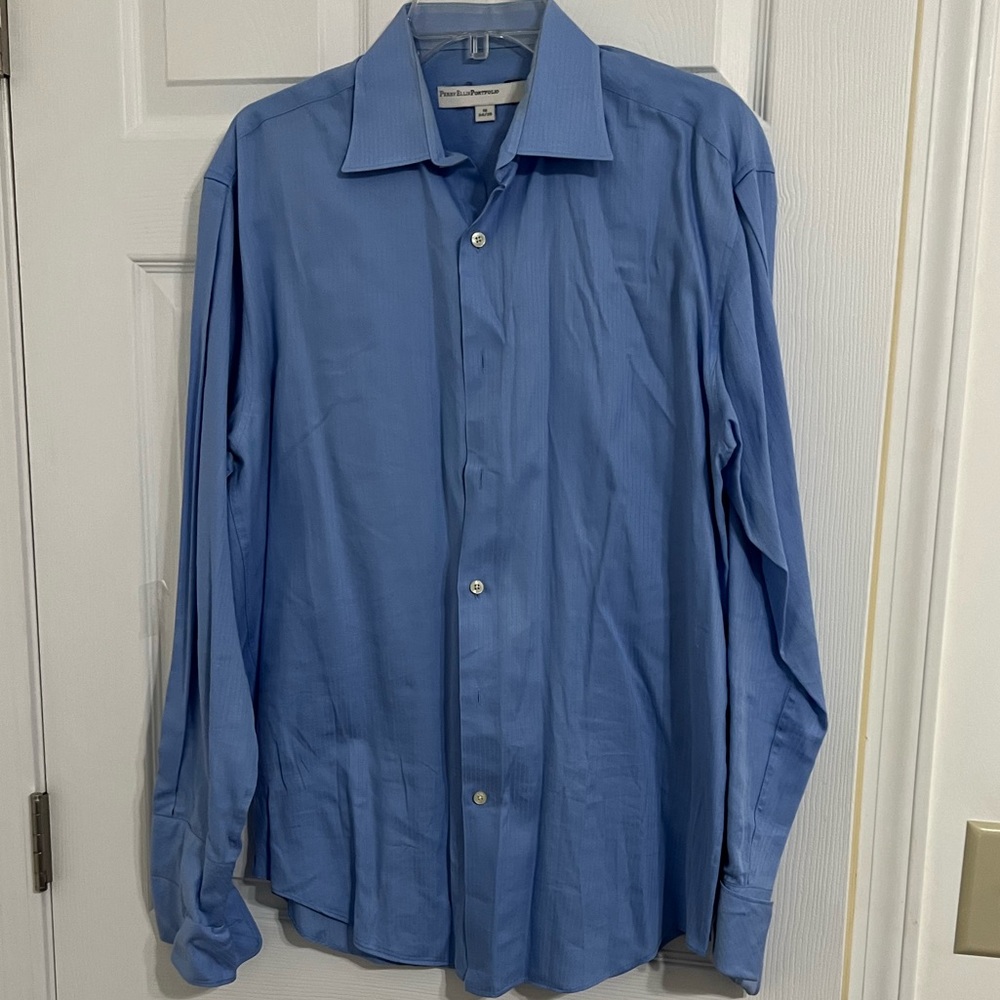 Perry Ellis Portfolio neck 16 arms 34/35 light blue long sleeve button down